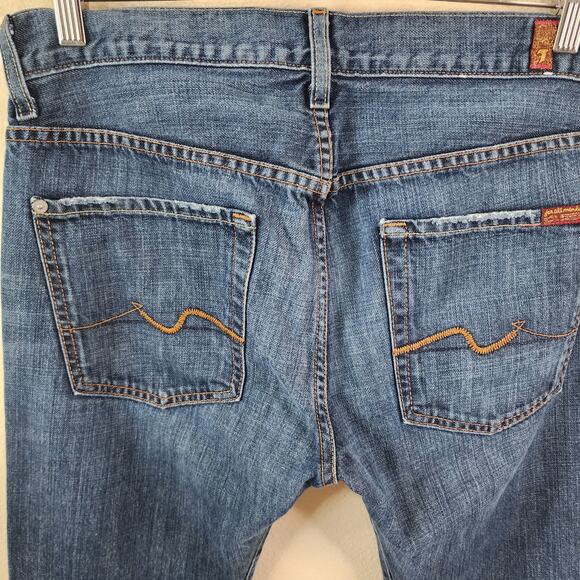 7 For All Mankind Brett Jeans Men's 31x32 Blue Denim Bootcut Dark Wash EUC USA - Picture 4 of 9